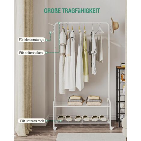 Portant à vêtements, avec étagère de rangement à 2 niveaux Blanc