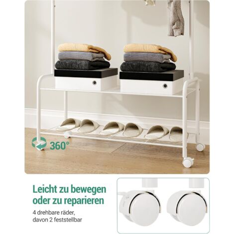 Portant à vêtements, avec étagère de rangement à 2 niveaux Blanc