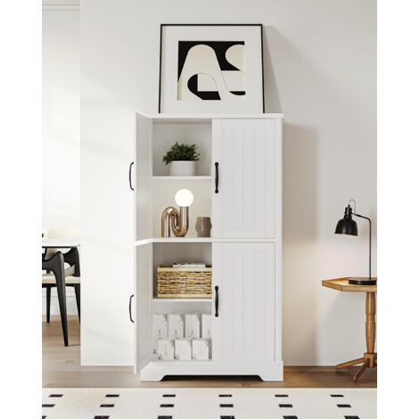 Meuble de rangement de salle de bain 30x60x110 cm – 2 niveaux réglables – Panneau de particules blanc – Dispositif anti-basculement