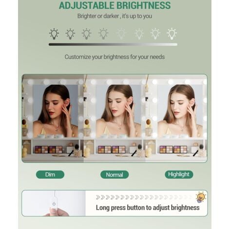 Coiffeuse avec Miroir, Lumière LED à Luminosité Réglable