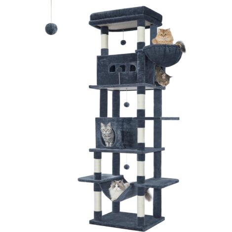 Arbre à chat 210 cm avec 6 étages – Niche spacieuse 60x30 cm – Plateforme rembourrée 60x40 cm – Matériaux en panneaux de particules et sisal
