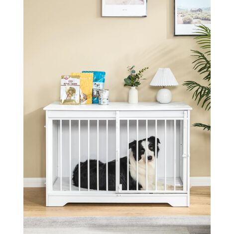Cage pour chien 100cm – Enclos en bois avec 2 portes coulissantes – Anti-mastication – Dimensions 94L x 55W x 57,4H cm