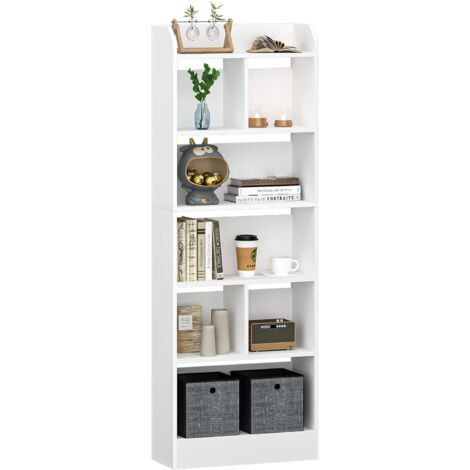 Bibliothèque blanche 6 niveaux – Dimensions 24x60x170 cm – Capacité de charge 20 kg par niveau – Panneau de particules – Kit anti-basculement (1/5)