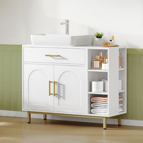 Meuble sous Lavabo, Meuble de Salle de Bain, 1 Tiroir 2 Portes