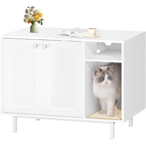 Maison de toilette pour chat avec porte cloison séparée – Dimensions 50 x 80 x 61 cm – Panneaux de particules et acier – Stable et élégant