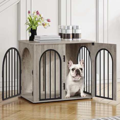 Cage pour chiens moderne 68x49x56 cm – 3 portes – Anti-mastication et anti-évasion – Bois d'ingénierie et métal