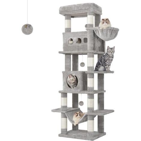 Arbre à chat 170 cm – 6 niveaux avec grande plateforme et niches – Poteaux en sisal pour grattage – Facile à nettoyer et à monter