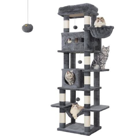 Arbre à chat 170 cm avec 6 étages – Grande plateforme 50x30 cm – Niche confortable 50x40 cm – 8 poteaux en sisal – Tapis lavable