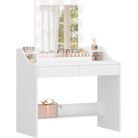 Coiffeuse avec éclairage LED – Miroir et 2 compartiments ouverts – Dimensions 40 x 90 x 140 cm – Panneau de particules durable