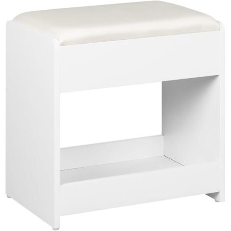 Tabouret de coiffeuse blanc – Chaise rembourrée en PU – Dimensions 26x40x40 cm – Pieds antidérapants pour stabilité