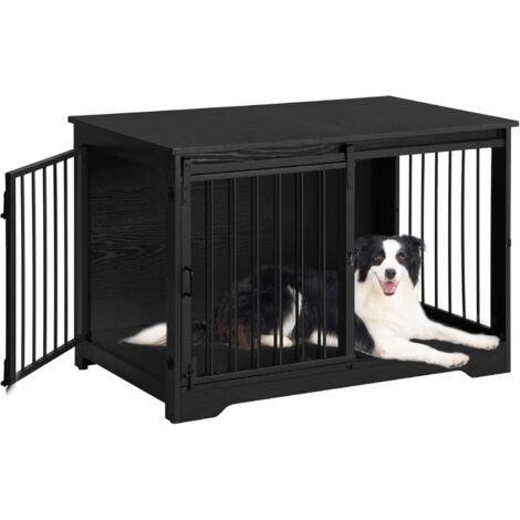 Cage pour chien en bois 100 cm – 2 portes coulissantes – Tube en acier de 10 mm – Anti-mastication – Dimensions 94L x 55W x 57,4H cm