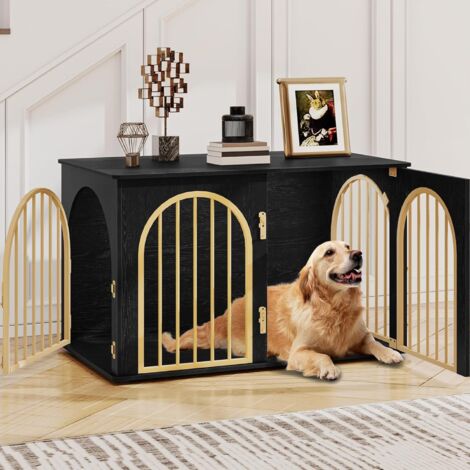 Cage pour chien 100cm – 3 portes – Structure en métal et bois d'ingénierie – Capacité 100kg – Design moderne et sécurisé