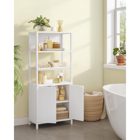 Meuble colonne salle de bain avec étagères réglables et compartiments ouverts, 30x30x180cm, blanc brillant | Leroy Merlin Meuble colonne salle de bain avec étagères réglables et compartiments ouverts, 30x30x180cm, blanc brillant | Leroy Merlin