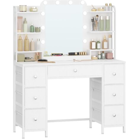 Coiffeuse avec éclairage LED – Grand miroir HD – 10 lumières réglables – 7 tiroirs – Design élégant – Dimensions 40x108x142 cm
