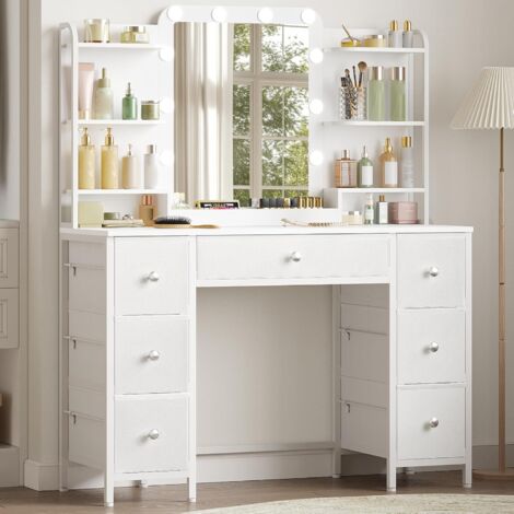 Hzuaneri Coiffeuse avec Grand Miroir HD, Coiffeuse avec 3 Lumières