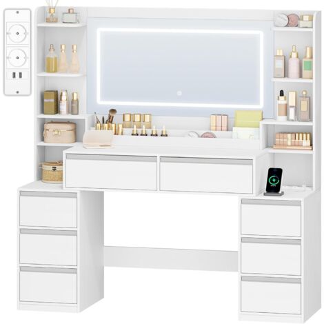 Coiffeuse avec Miroir,avec Lumières LED,Support pour Sèche-Cheveu