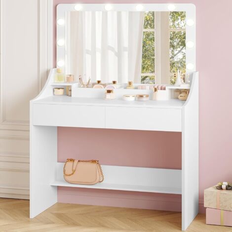 Coiffeuse avec Miroir HD, avec LED,Tiroirs，Cloisons de Comptoir