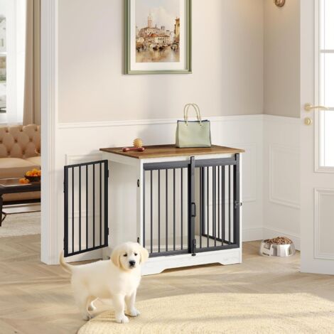 Cage pour Chiens, Table d’Appoint, Niche Moderne pour Chiens, Cage pour Chiots, Maisonnette pour Animaux, 2 Portes