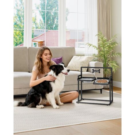 Gamelle Surélevée Hauteur sur 6 Niveaux, 2 Gamelles de 2 L en Acier Inoxydable (Angle Réglable Séparément), Convient aux Chats et Chiens de Petite, Moyenne et Grande Taille, Noir