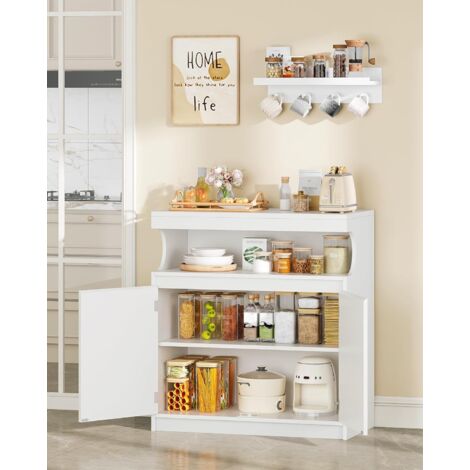 Meuble Cuisine, Buffet à 2 Portes, Meuble de Rangement avec Espace Ouvert, Commode, Style Moderne, Étagères Réglables, Adapté à la Cuisine ou au Salon, Blanc