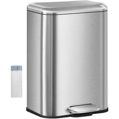 Poubelle de Cuisine 20L, Poubelle Bureau, avec Pédale, avec Couvercle à Fermeture en Douceur, en Acier, Seau Intérieur, avec 15 Sacs Poubelles, Argent