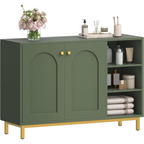Meuble bas de salle de bain vert forêt – Armoire de rangement avec 2 portes – 3 étagères réglables – MDF P2 – Dimensions 100 x 35 x 75 cm