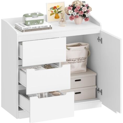 Commode, Commode à 3 tiroirs et 1 Porte, Meuble de Rangement, Casier avec rambarde supérieure, Style Moderne, Convient pour Le Salon et la Chambre