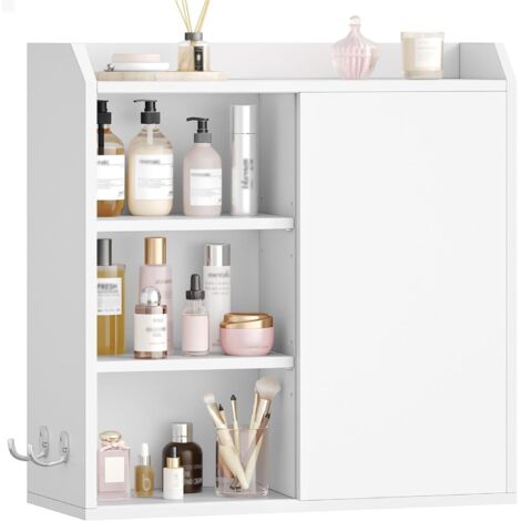 Armoire Murale pour Salle de Bain avec Étagères Réglables, Armoire à Pharmacie économiseur d'espace pour Linge, Cuisine, Salon, Blanc