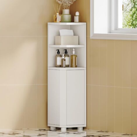 Meuble de Salle de Bain, Armoire de Salle de Bain d'angle, Armoire de Toilette avec Étagères Réglables, 2 Portes latérales, Meuble Colonne sur Pied