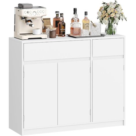 Buffet, Meuble Cuisine, Meuble de Rangement avec 2 Tiroirs, 3 Portes, Étagères Réglables, Style Moderne, Adapté à La Cuisine ou au Salon, Blanc