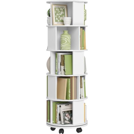 Bibliotheque, Bibliothèque Rotative, Étagère de Rangement 5 Niveaux, Étagère Moderne avec roulettes Fixes, pour Salon, Bureau ,Blanc
