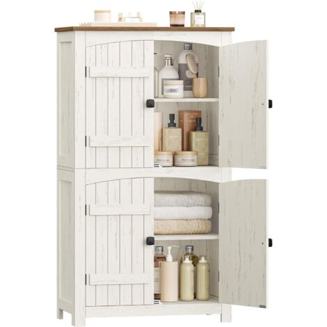 Armoire de Rangement avec Portes de Grange, Style Ferme, Buffet Haut, avec 4 Portes, Meuble de Rangement, Étagères Réglables, Marron Rustique et Blanc (1/5)