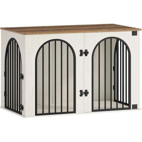 Cage pour Chiens, Table d’Appoint, Niche Moderne pour Chiens Intérieur, Cage Chien de Taille Moyenne, Maisonnette pour Animaux, 3 Portes, Porte arquée,Blanc et Marron