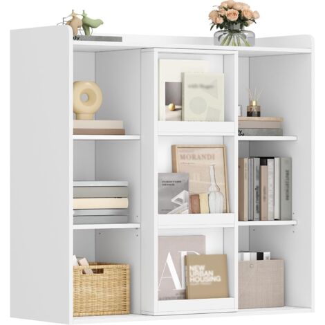 Bibliothèque, Étagère de Rangement avec Porte Coulissantes, Meuble de Rangement, pour Salon, Bureau, Chambre, Blanc (1/5)