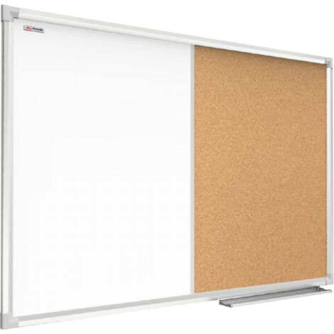 Tableau Combi 2 en 1, Blanc Magnétique Effaçable à Sec et en Liège avec Cadre en Aluminium 60x40cm