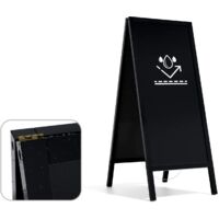 Chevalet Stop Trottoir Étanche avec Cadre en Bois Laqué Noir 150x61cm, Chevalet Publicitaire
