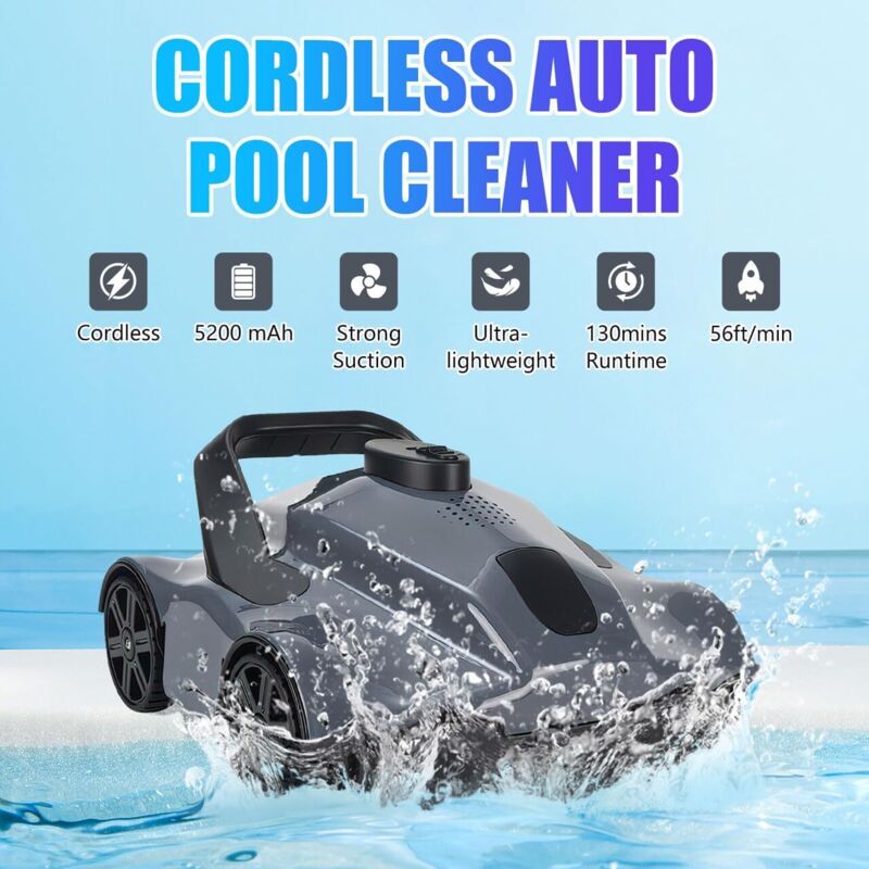 Robot Piscine Sans Fil - Autonomie 130 Min - Batterie 5200mAh - Filtration Auto-nettoyante