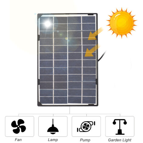 Zoternen – Panneau solaire 6 W 12 V – Silicium polycristallin étanche IP65 – Support pliable avec câble 3 m – Pour éclairage d'urgence et ventilateurs électriques