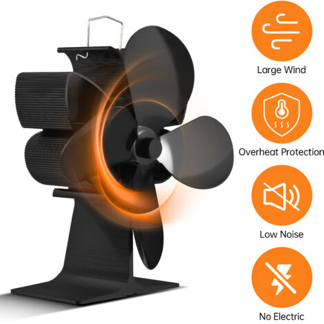 Ventilateur de poêle à bois à 4 pales alimenté thermiquement par un brûleur à bois Circulation de chaleur respectueuse de l'environnement pour le brûleur à bois/à bois/cheminée