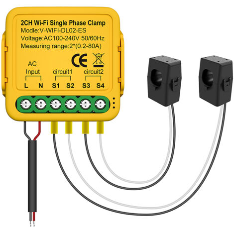 pour Tuya Moniteur de puissance intelligent, compteur wattmètre de WiFi 80 A avec pince transformateur 110-240 V AC 50/60 Hz Moniteur de puissance