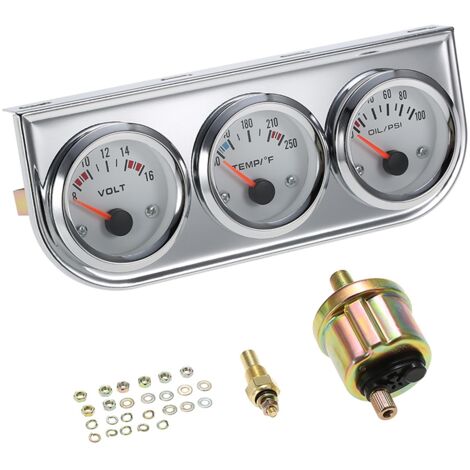 Zoternen Jauge de pression d'huile 52 mm, température d'eau, voltmètre, chromé, kit 3 en 1, pour voiture et moto