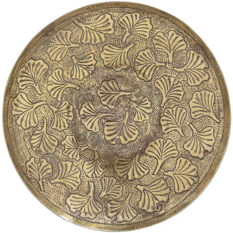Plateau rond en alu Frappé finition or vieilli motif Ginko - (1/5)