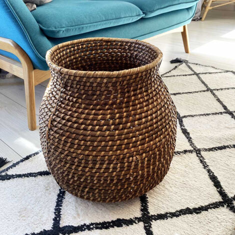 Panier rigide en Rotin Marron tressé pour Cache pot ou rangement (1/2)
