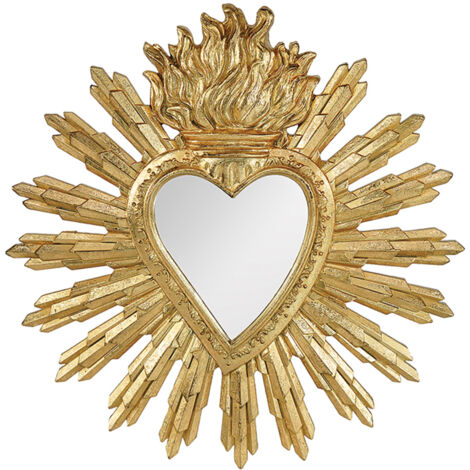 Set Miroir Mural + Console En Forme De Cœur Baroque Or - Style Antique - Dimensions 44x38 Cm - Neuf