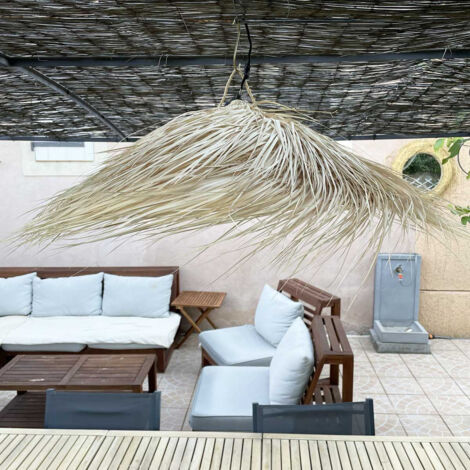 Abat-jour suspension en palmier Doum naturel – Forme évasée – Diamètre 50-60 cm – Hauteur 25 cm – Design ethnique chic pour intérieur