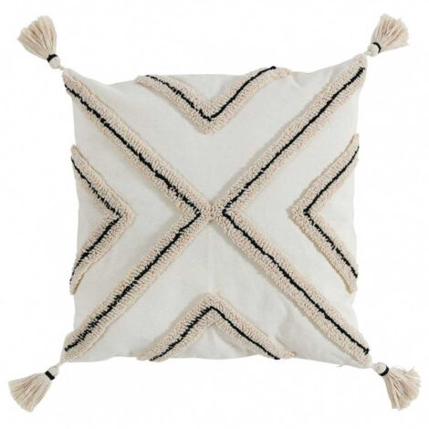 Coussin 45 x 45 cm Logi écru avec pompons et garnissage (1/2)