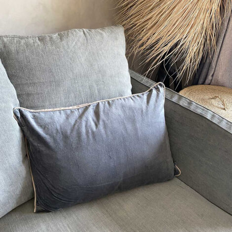 Coussin 1 face velours anthracite et 1 face coton naturel (1/5)