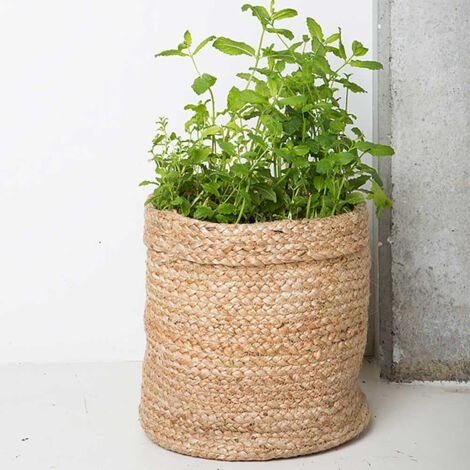 Panier ou cache pot bohème coloris naturel 100% jute D. 26cm (1/5)