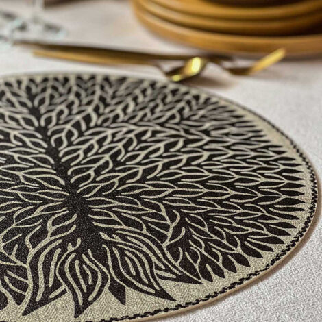 Set de Table vinyle rond Noir Beija Flor Arbre de vie (1/3)