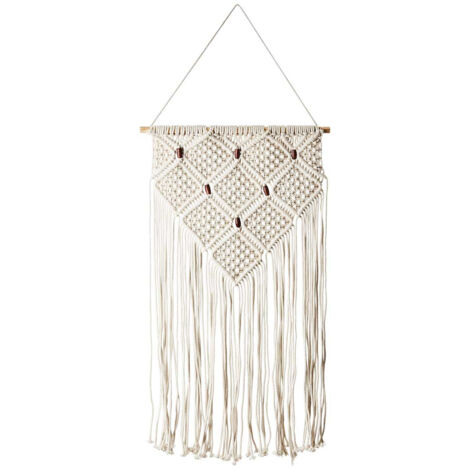 Déco murale macramé écru et perle de bois (1/5)
